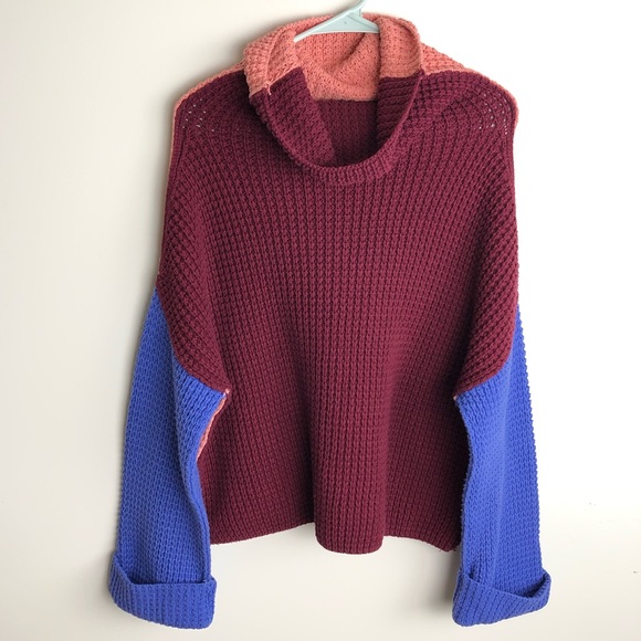 FREE PEOPLE Park City Color Block Cowl Neck Knit Sweater - Picture 3 of 9